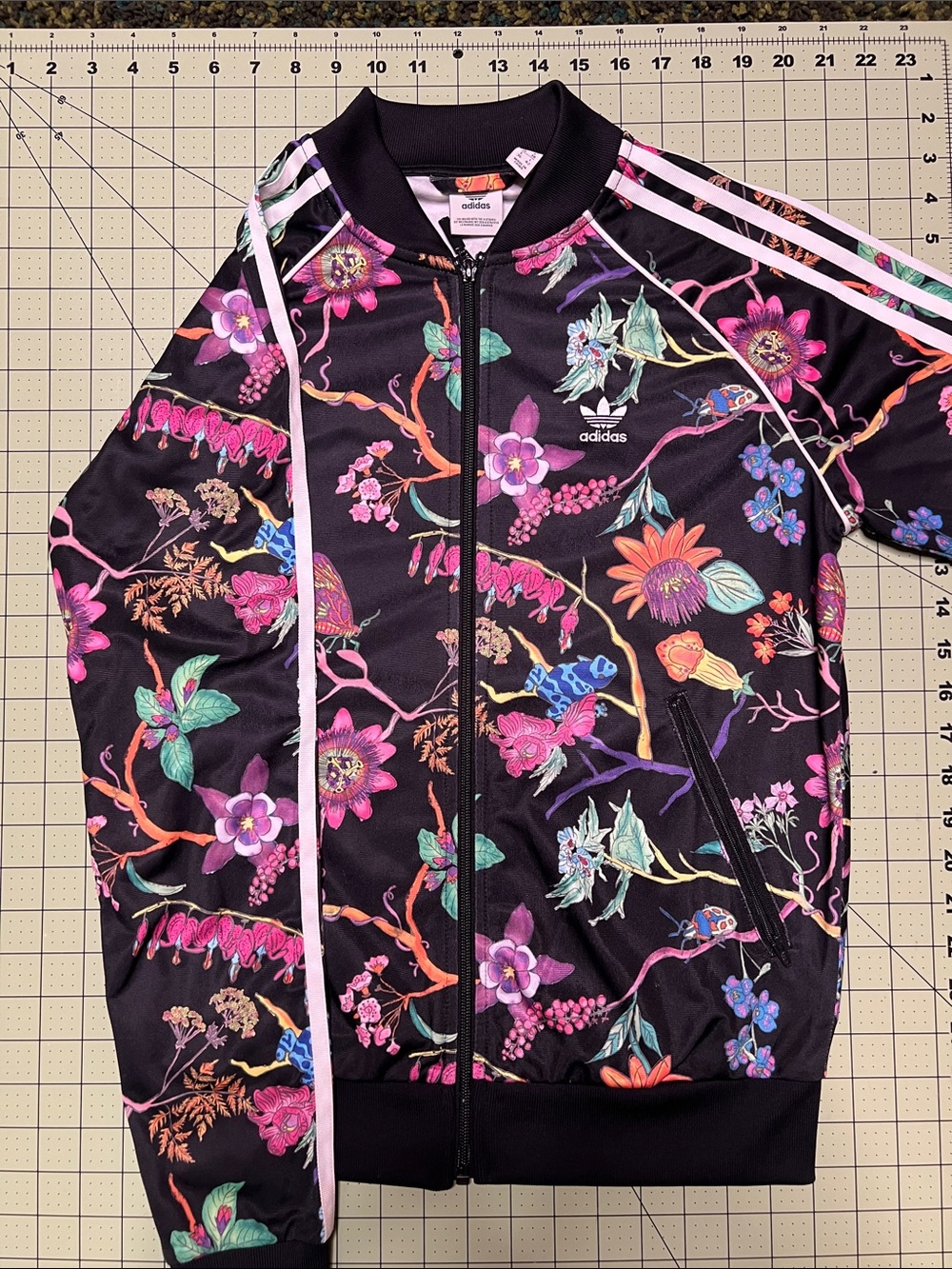 adidas Originals Black Floral Track Jacket with White Stripes